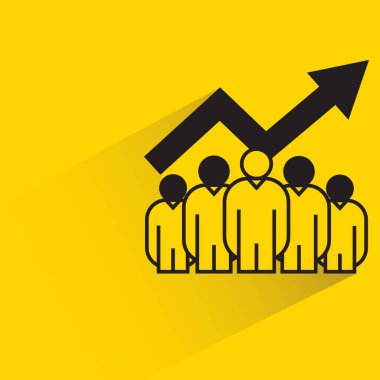 sarı arkaplanda bir grup insan ve stok grafik simgesi