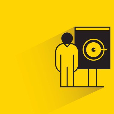 man and dart on white board icon on yellow background