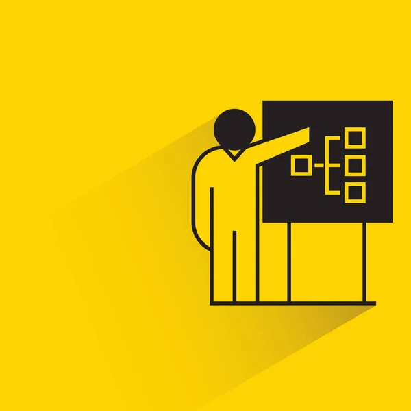 Personas Que Presentan Diagrama Sobre Pizarra Blanca Sobre Fondo Amarillo — Vector de stock