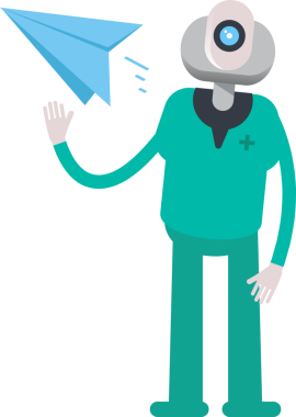 İnsansı Doktor Karakteri Kağıt Uçak Tutuyor