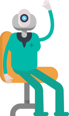 İnsanımsı Doktor Karakteri Sandalyede Oturuyor