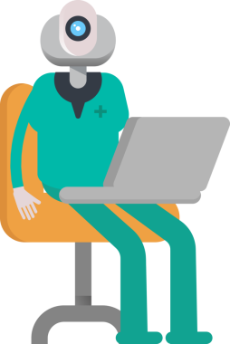 Dizüstü bilgisayarda çalışan İnsansı Doktor Karakteri