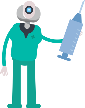 İnsansı Doktor Karakteri Tıbbi Şırınga İllüstrasyonu