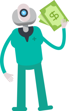 İnsansı Doktor Karakteri Bir Dolarlık Banknotlar Tutuyor