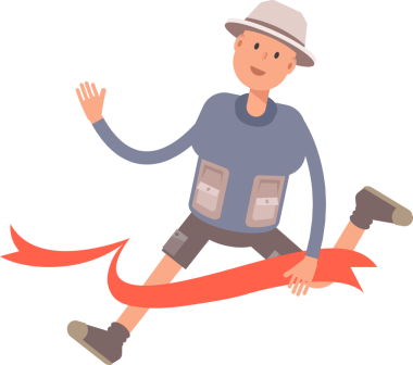 Bitiş çizgisinde çalışan Turist Karakteri