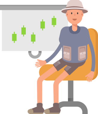 Turist Karakteri Candlestick Çizelgesini Sunar