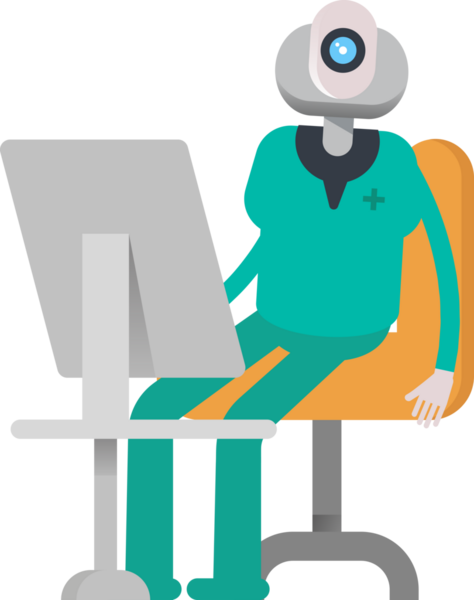 Masaüstünde Çalışan İnsansı Doktor Karakteri