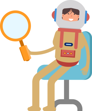 Astronot Karakteri Oturma ve Tutma Büyüteci