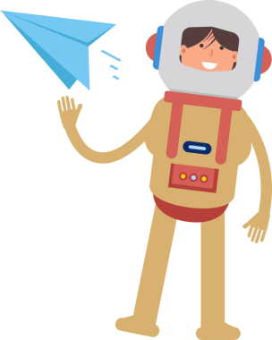 Astronot Karakteri Kağıt Uçak Tutma