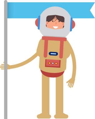 Astronot Karakteri Bayrak Kutbunu Tutuyor