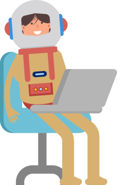 Laptop 'ta Çalışan Astronot Karakteri