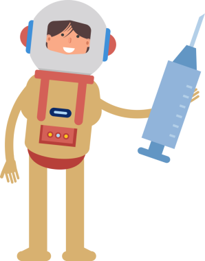 Astronot Karakteri Tıbbi Şırınga İllüstrasyonu