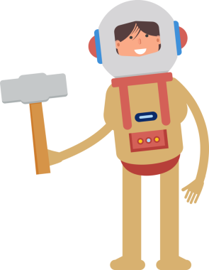 Astronot Karakteri Sledge Çekici Tutuyor