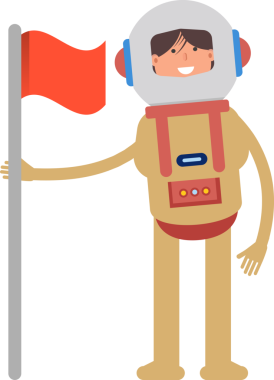 Astronot Karakteri Bayrak Direğiyle Duruyor