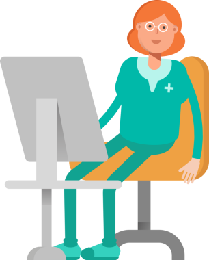 Masaüstünde Çalışan Kadın Doktor Karakteri