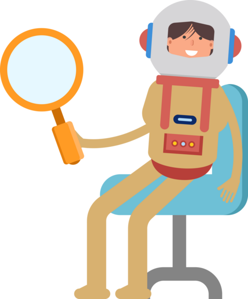 Astronot Karakteri Oturma ve Tutma Büyüteci