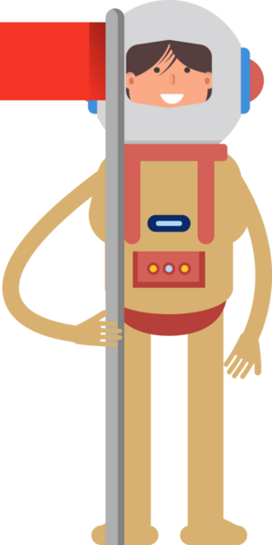 Astronot Karakteri Bayrak Kutbunu Tutuyor