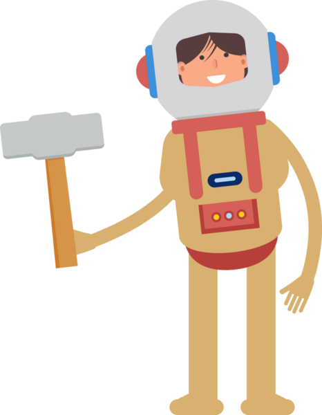 Astronot Karakteri Sledge Çekici Tutuyor