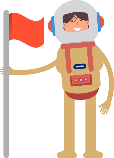 Astronot Karakteri Bayrak Direğiyle Duruyor