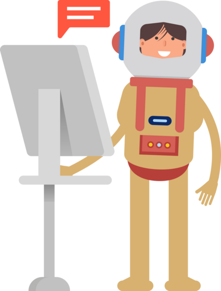 Bilgisayar Üzerinde Çalışan Astronot Karakteri