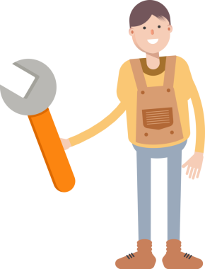 Erkek Karakteri İngiliz Anahtarı Aracı Kullanıyor