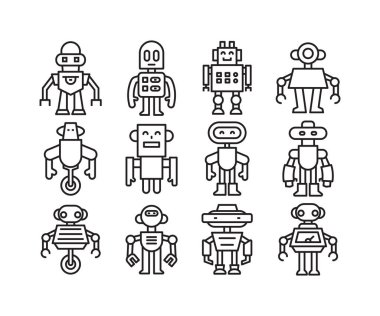 Robot simgeleri vektör çizgisi çizimini ayarla