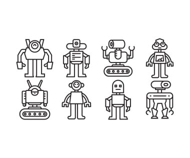 Robot simgeleri vektör çizgisi çizimini ayarla