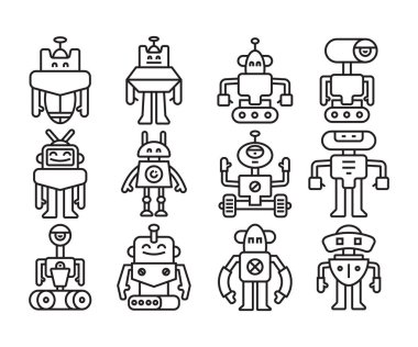 Robot karakterler vektör çizgisi resimlemesini ayarlar