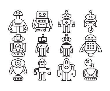 Robot karakterler vektör çizgisi resimlemesini ayarlar