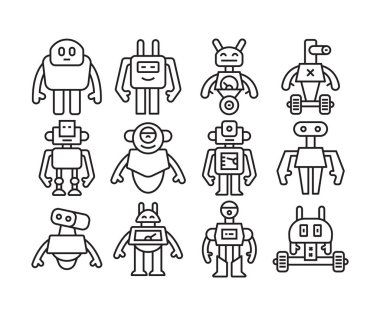 Robot karakterler vektör çizgisi resimlemesini ayarlar