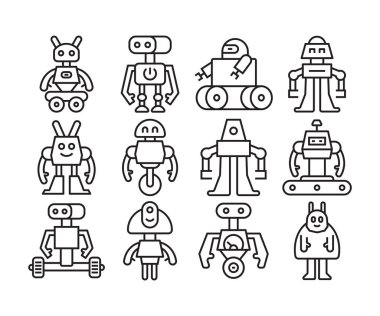 Robot karakterler vektör çizgisi resimlemesini ayarlar