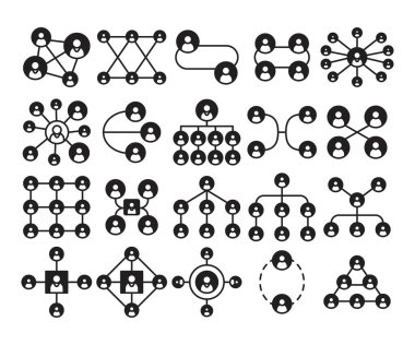 insanlar ağ ağı ve insanları bağlayan diyagram çizgi simgeleri belirlendi