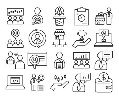 iş yönetimi ve organizasyon çizgisi simgeleri ayarlandı