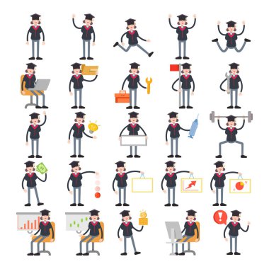 Farklı pozlardaki kız öğrenci karakterleri