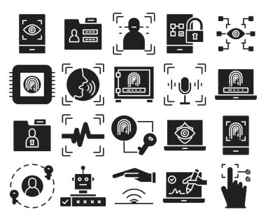 Biyometrik ve güvenlik teknolojisi simgeleri ayarlandı
