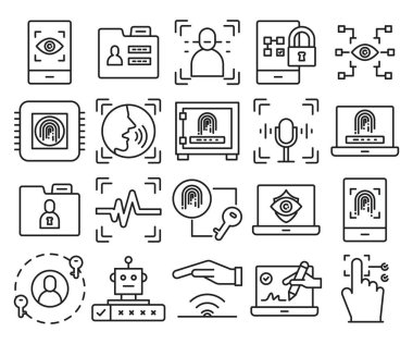 Biyometrik ve güvenlik teknolojisi simgeleri ayarlandı