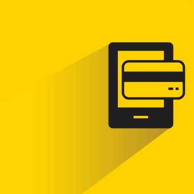 sarı arkaplanda gölgesi olan cep telefonu kredi kartı simgesi