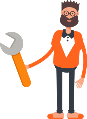 Turuncu Takım Elbiseli Sakallı Adam İngiliz Anahtarı Aracı Kullanıyor