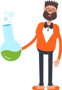 Turuncu Takım Elbiseli Sakallı Adam Karakter Tutucu Laboratuar Şişesi