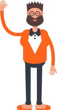 Turuncu Takım Elbiseli Sakallı Adam Çizim Çizimi