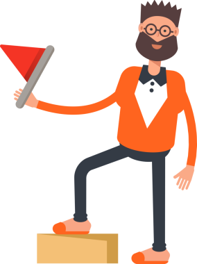 Turuncu Takım Elbiseli Sakallı Adam Bayrak Tutuyor