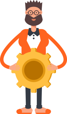 Turuncu Takım Elbiseli Sakallı Adam Vites Tutucu