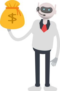 Operatör Robot Karakteri Dolar Çuvalı Tutuyor