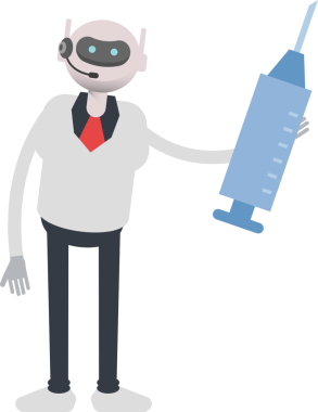 Operatör Robot Karakteri Tıbbi Şırınga İllüstrasyonu