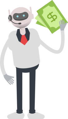 Operatör Robot Karakteri Dolarlık Banknotlar Tutuyor