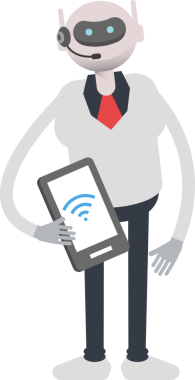 Operatör Robot Karakteri Akıllı Telefonu Tutuyor