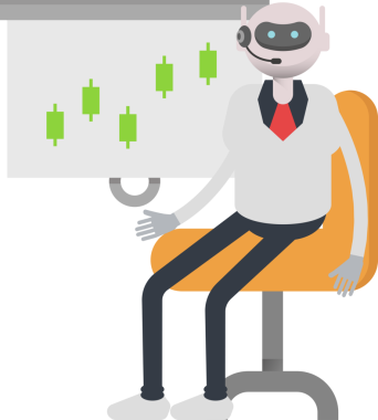 Operatör Robot Karakteri Sunar Candlestick Çizelgesi