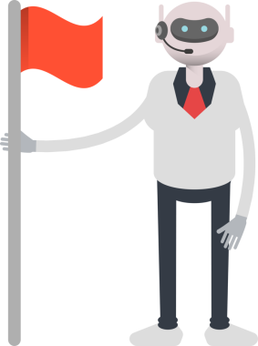 Operatör Robot Karakteri Bayrak Direğiyle Duruyor