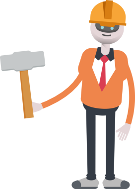 İnsansı Robot Mühendis Karakteri Sledge Hammer 'ı Tutuyor