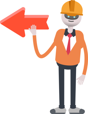 İnsansı Robot Mühendis Karakteri ve Ok İşareti